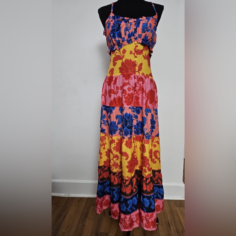 FARM Rio Red and Blue Ruffled Tiered Sundress - Picture 5 of 5